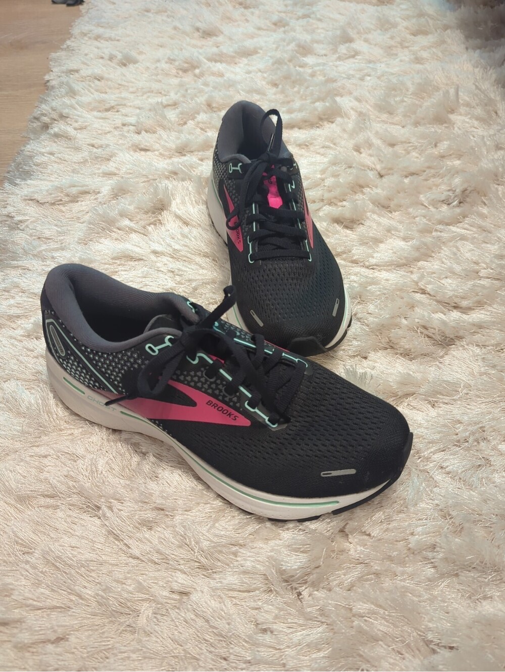 Brooks Women's  Ghost 14 Running Shoes in Black/Pink/Yucca 10